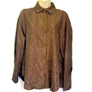 House Of Harlow 1960 - Brown Wrinkled Crepe Button Down Long Sleeve Blouse XS